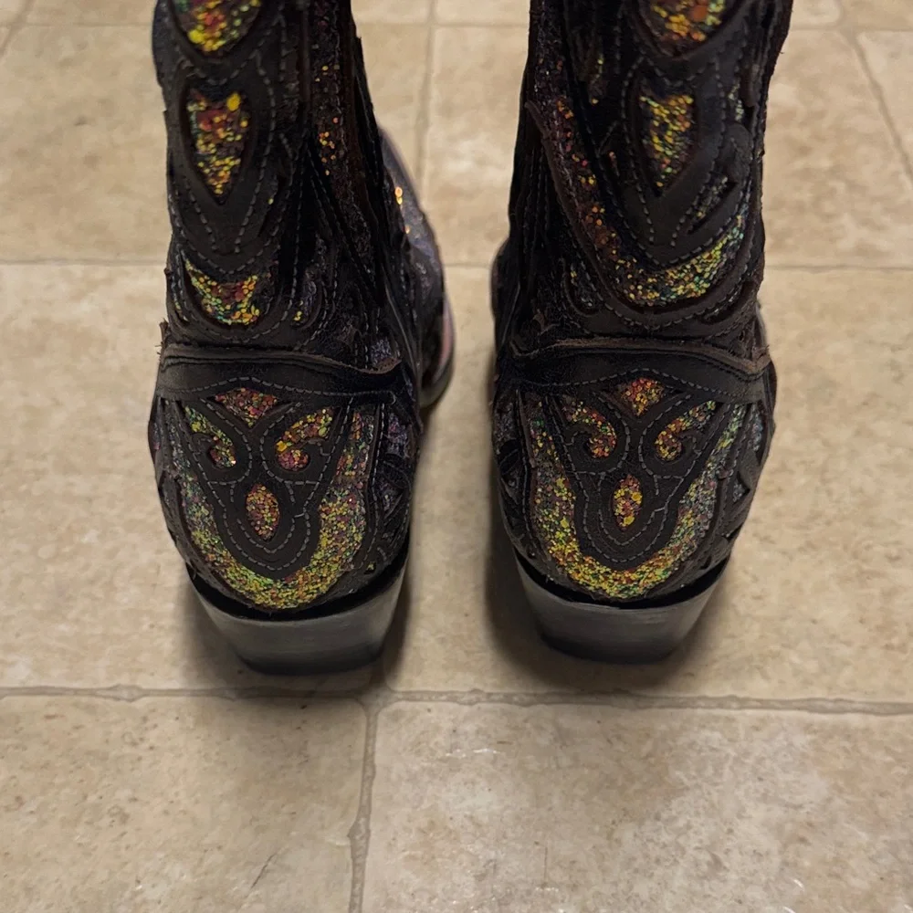 J.B. Dillon Embroidered Western Boots with Metallic Glitter Inlay Statement Co - Picture 4 of 10